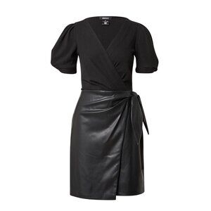 DKNY Faux PU Leather Short Puff Sleeves Mock Wrap Mini Dress US 2
